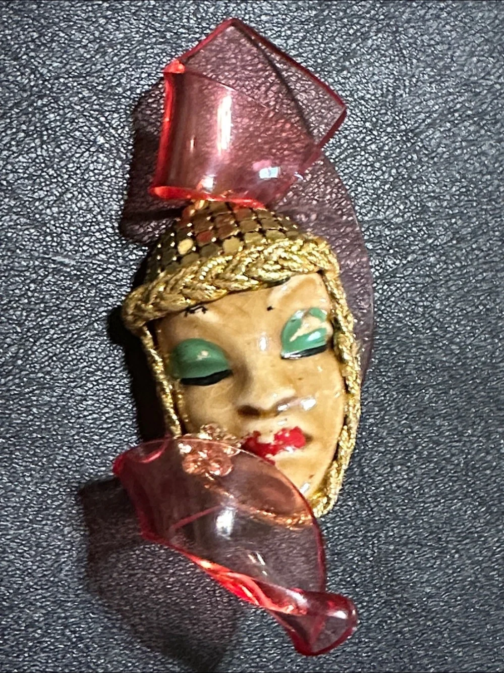 RARE 1940’s Elzac Victim Of Fashion Ceramic & Lucite Brooch